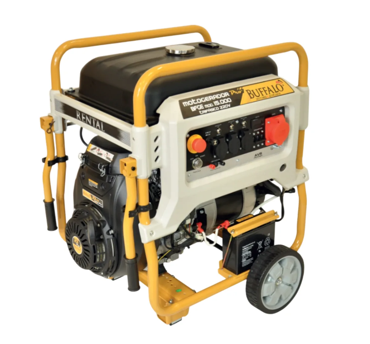 Gerador trifásico 15 kVA gasolina — Buffalo BFGE 15000V — locação CLM MS