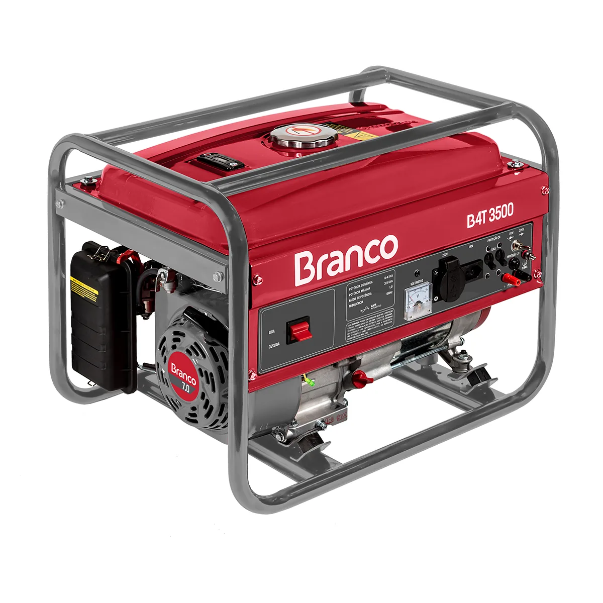Gerador 3,5 kVA gasolina monofásico — Branco B4T 3500 — locação CLM MS