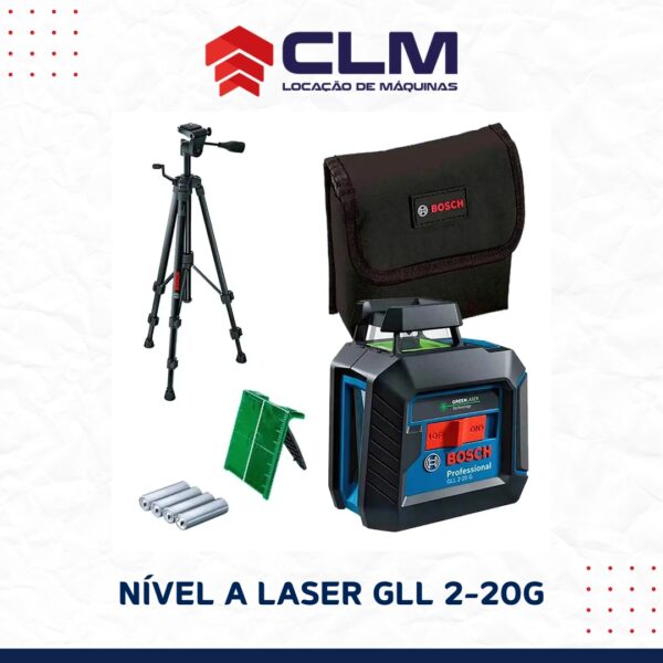 Locação de Nível a Laser Verde 2 Linhas GLL 2-20G + Tripé BT 150 Bosch